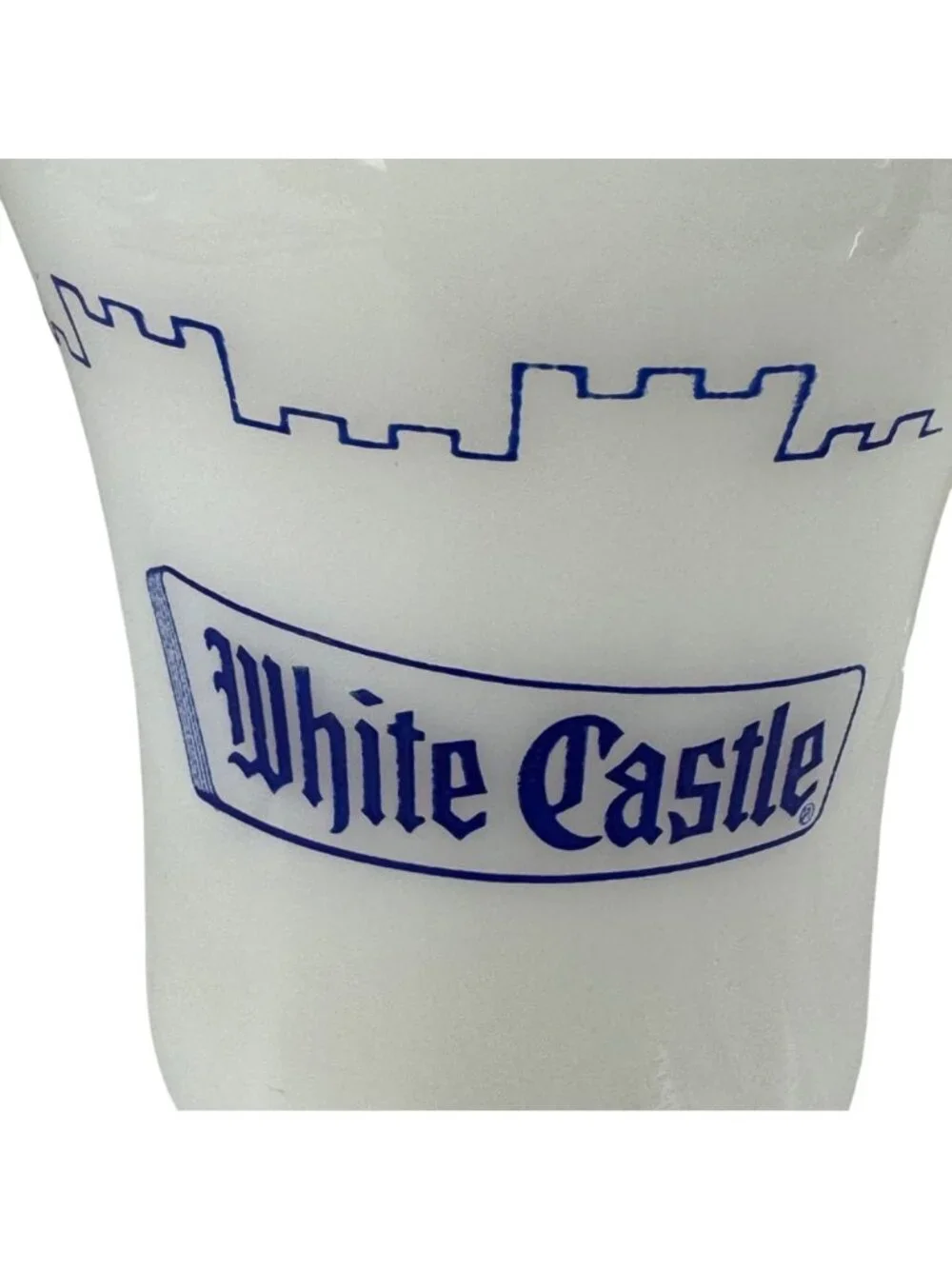 2 Fire-King Anchor Hocking White Castle Milk Glass Coffee Mug Blue Graphics Vtg - Picture 8 of 12